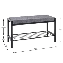 Schuhbank Steven - 80x32x48 cm - PET-Stoff/Schwarz