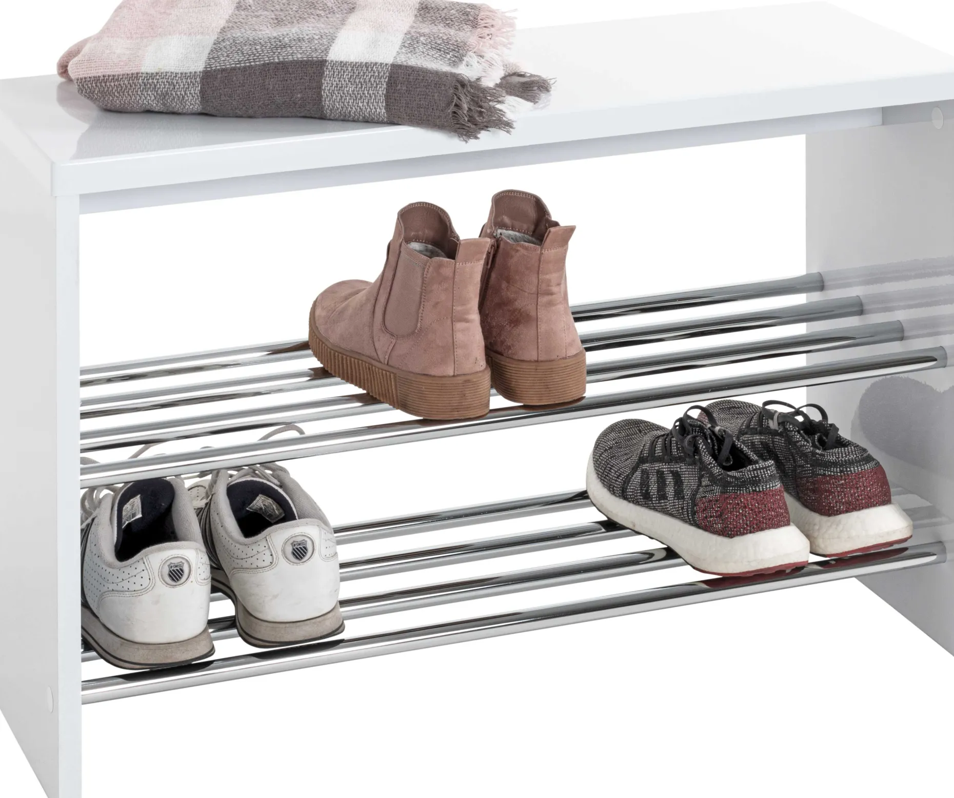 Schuhregal | 85 kg Kapazität | Weiß Hochglanz