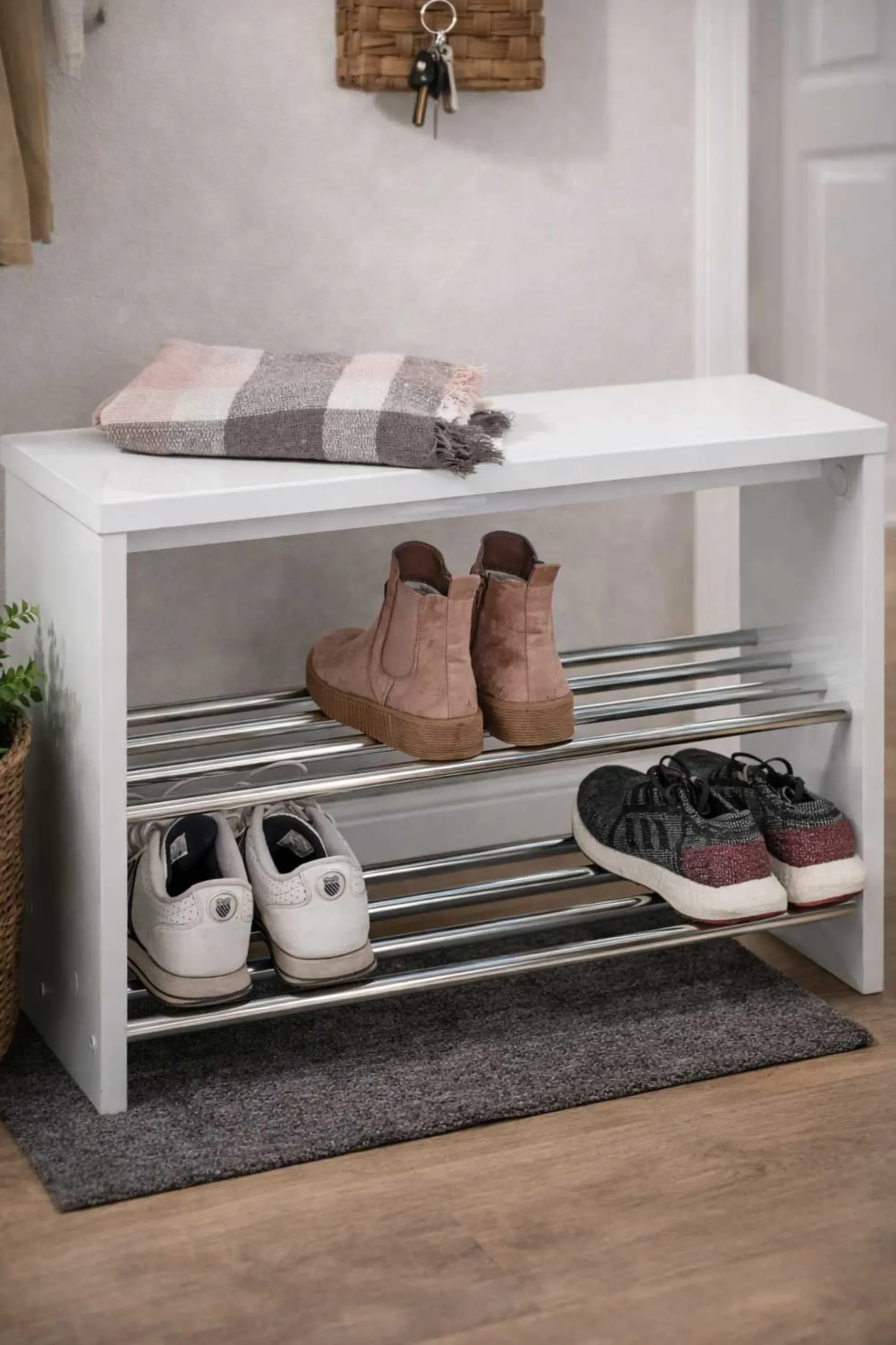 Schuhregal | 85 kg Kapazität | Weiß Hochglanz