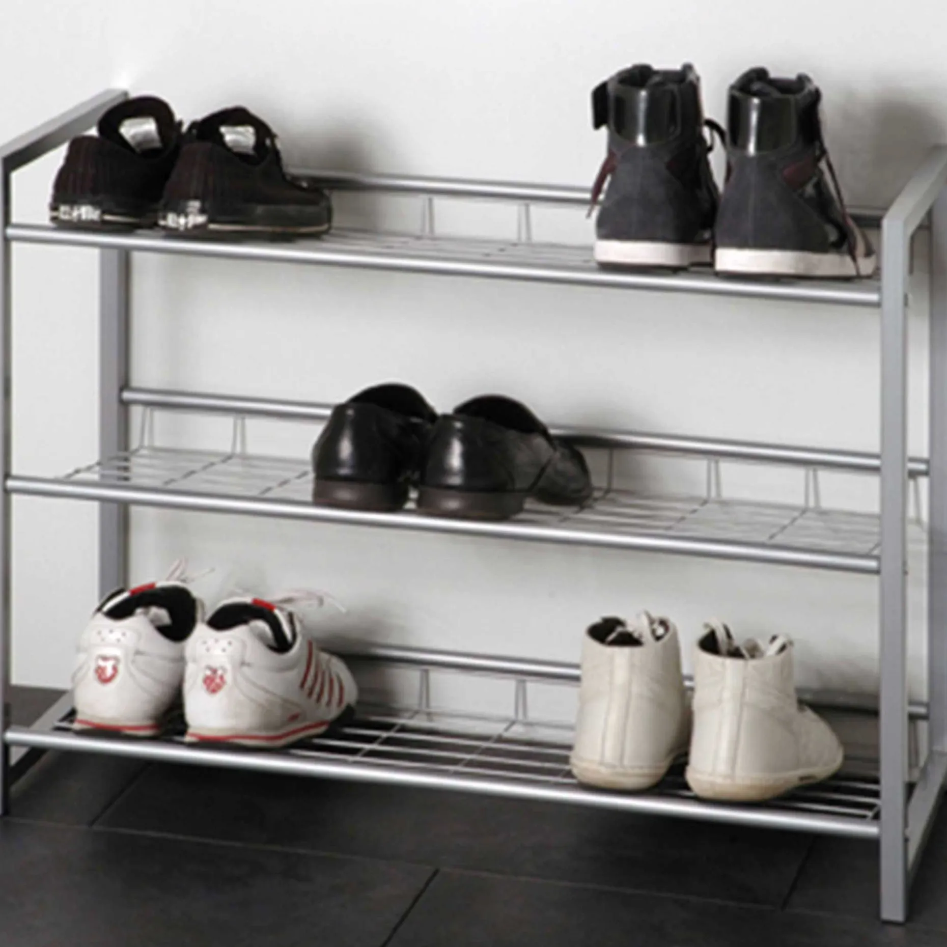 Schuhregal Leonore 80cm, 3 Fachböden - Aluminium