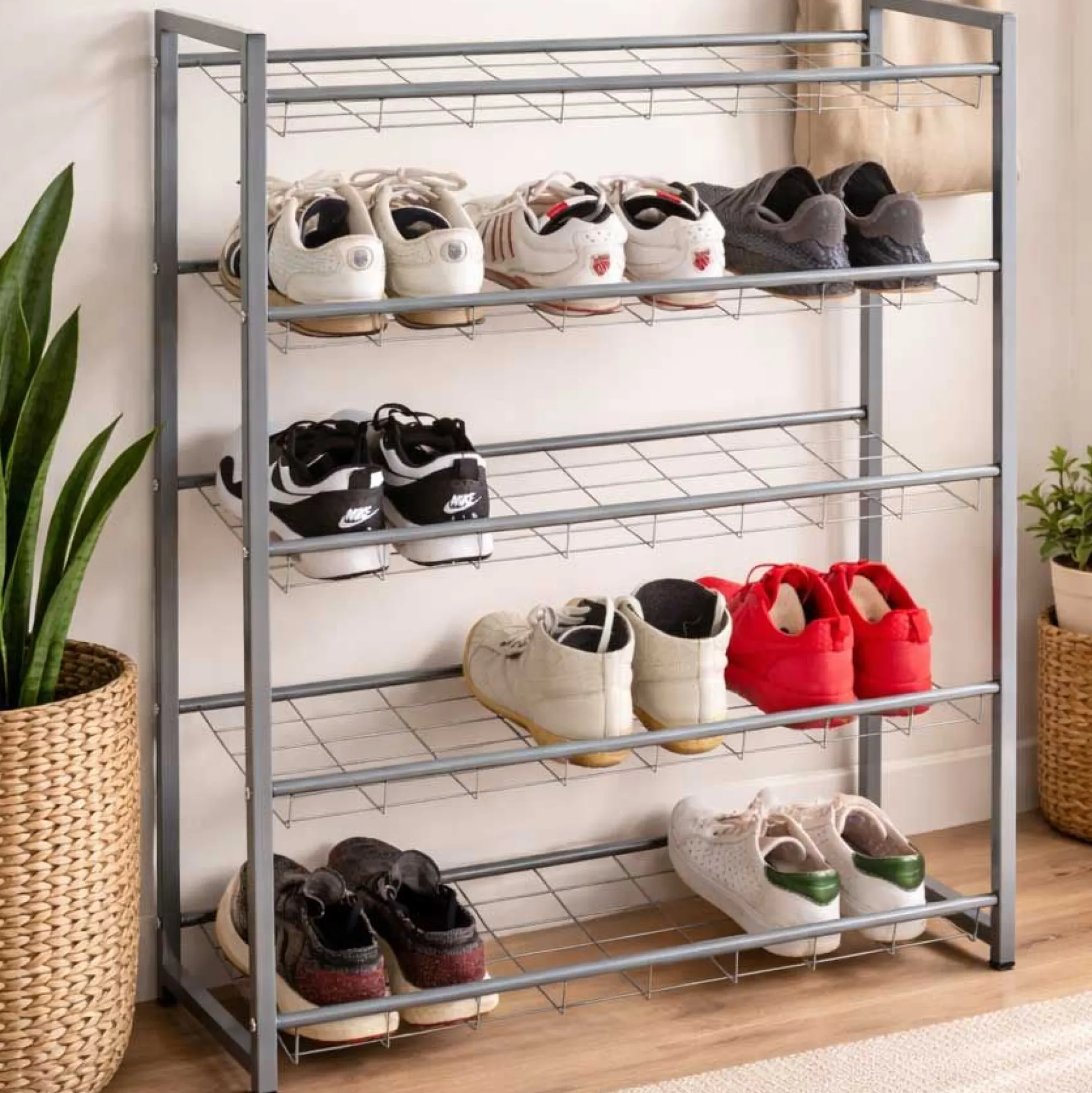 Schuhregal mit 5 Fächern | Metallrahmen | Farbe Aluminium