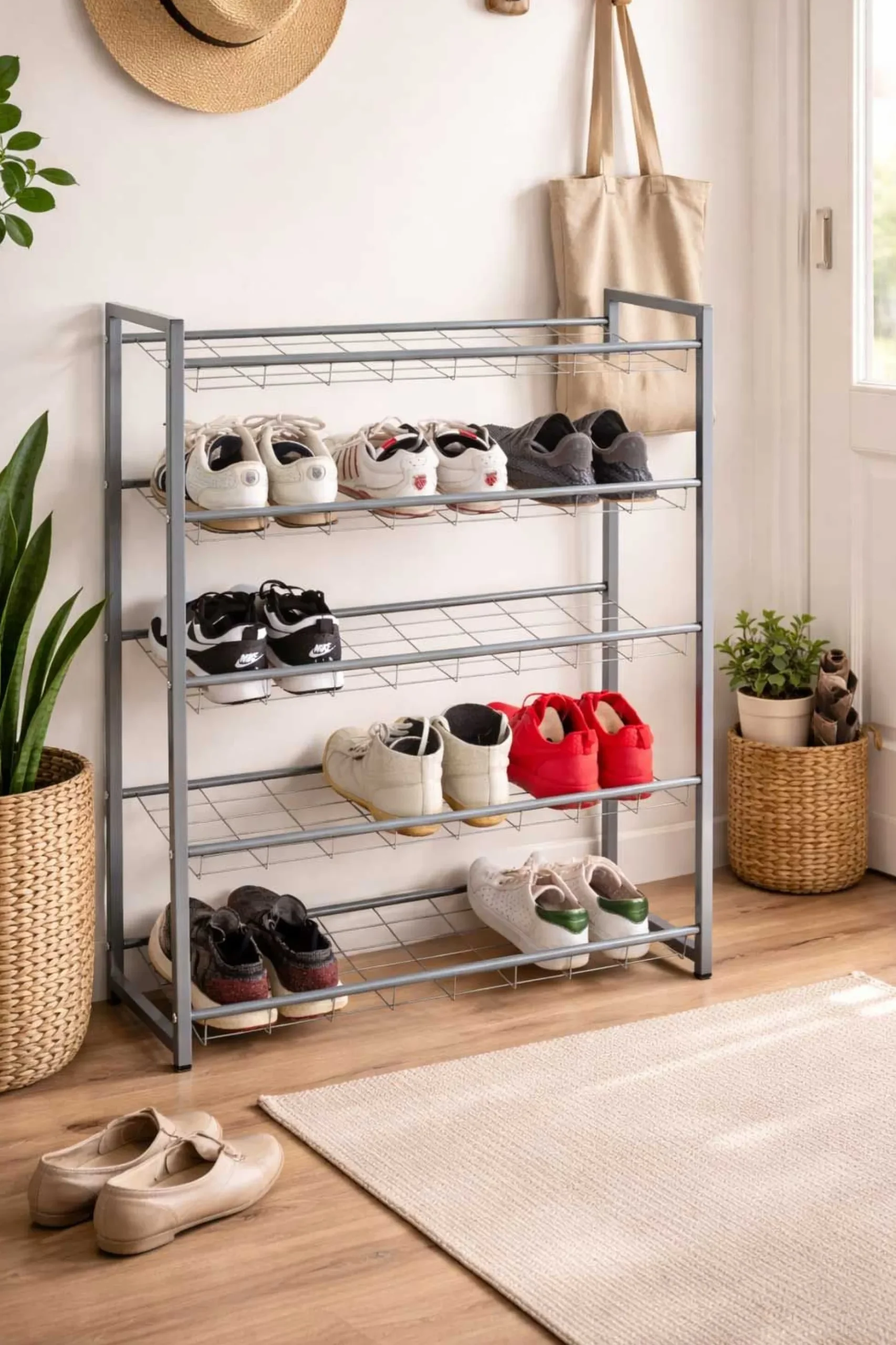 Schuhregal mit 5 Fächern | Metallrahmen | Farbe Aluminium
