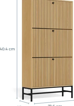 Schuhschrank Albany - 72x25x140cm - 3 Türen - Eiche Dekor