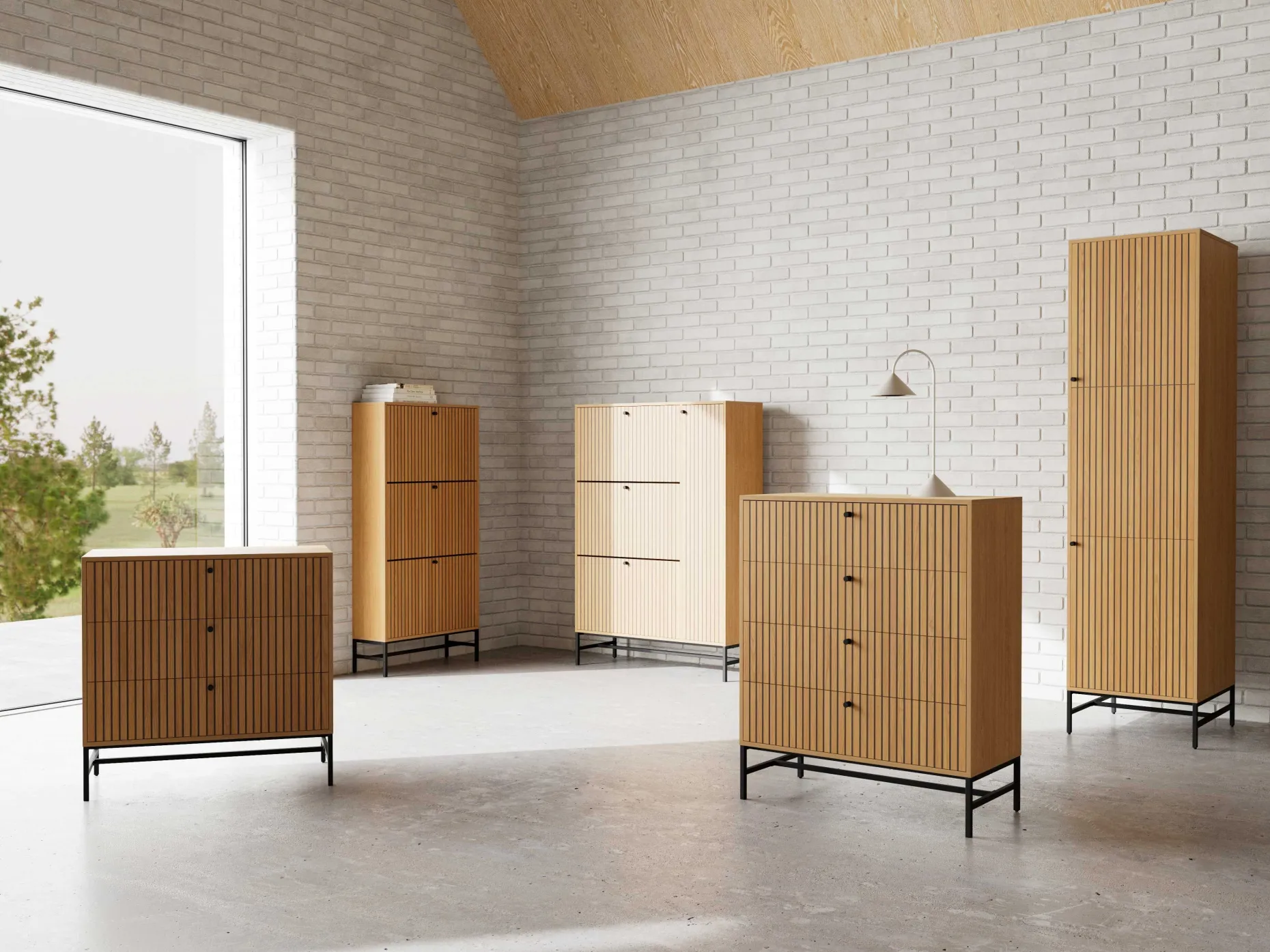 Schuhschrank Albany - 72x25x140cm - 3 Türen - Eiche Dekor
