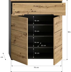 Schuhschrank Canu Xonox – Basaltgrau & Artisan – 80x94x37 cm