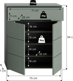 Schuhschrank Canu Xonox - Rauchgrün - 94x80x37 cm