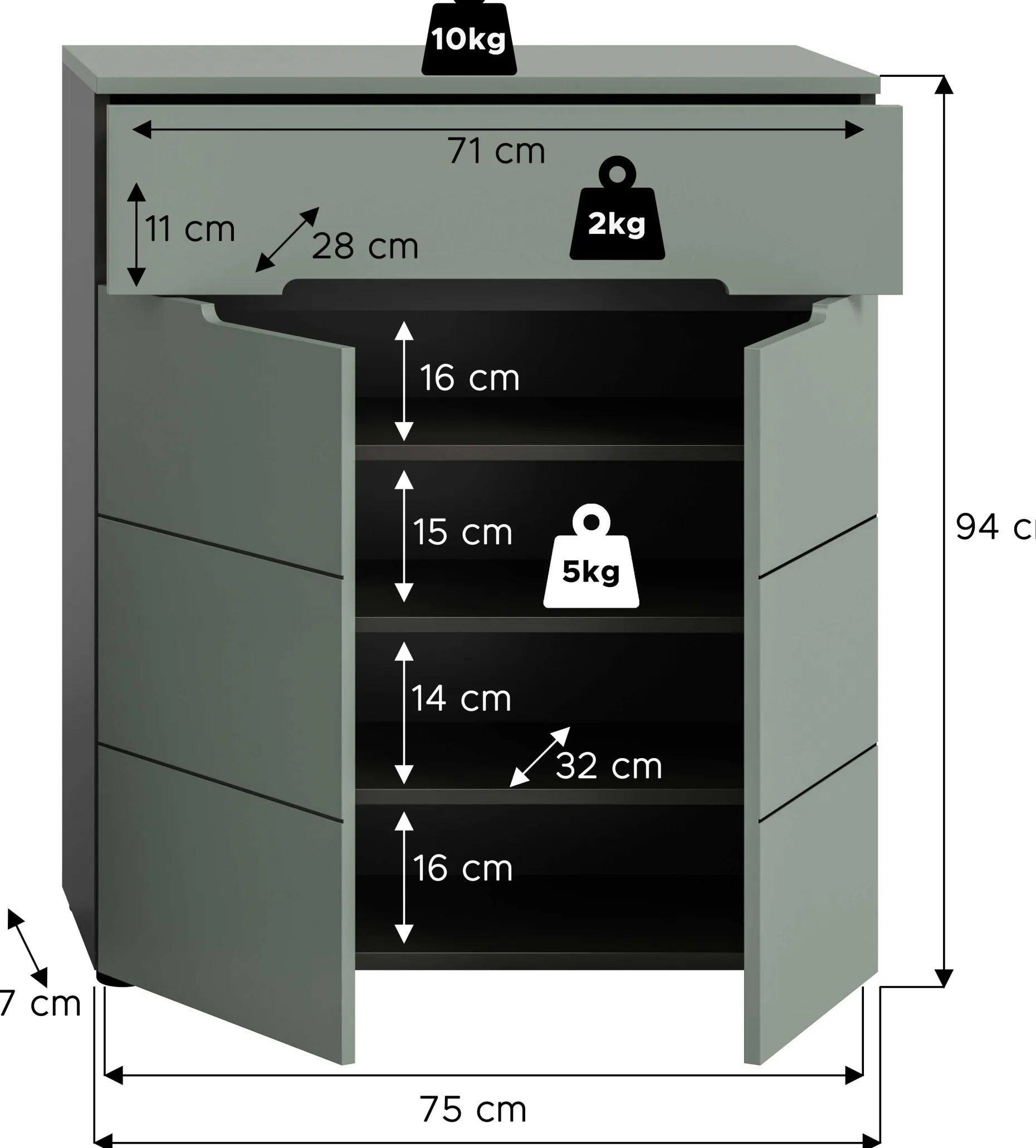 Schuhschrank Canu Xonox - Rauchgrün - 94x80x37 cm