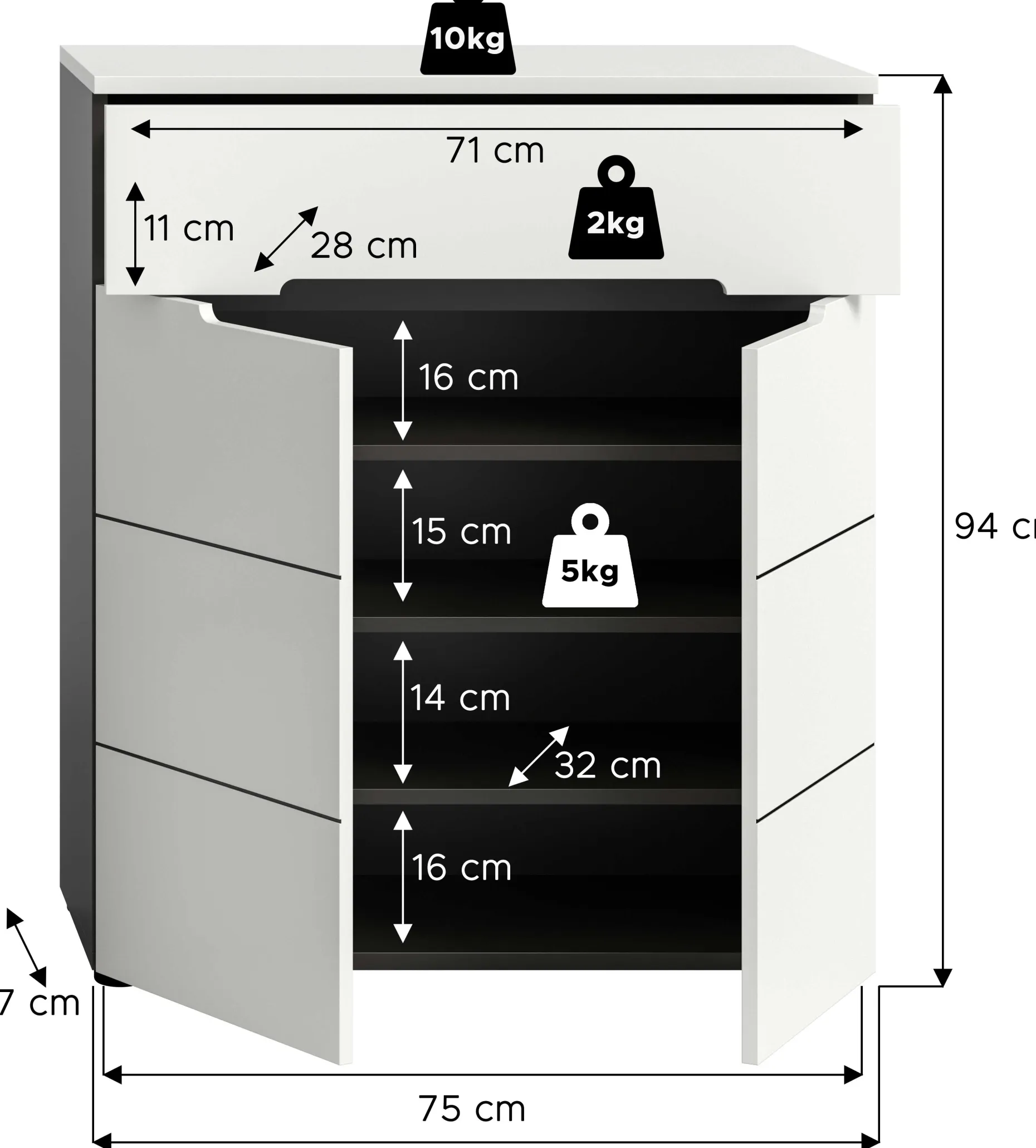 Schuhschrank Canu Xonox - Weiß - 80x94x37 cm