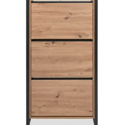 Schuhschrank Damon - 70x25x125cm - 3 Türen - Eiche Dekor