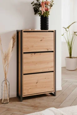 Schuhschrank Damon - 70x25x125cm - 3 Türen - Eiche Dekor