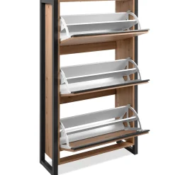 Schuhschrank Damon - 70x25x125cm - 3 Türen - Eiche Dekor
