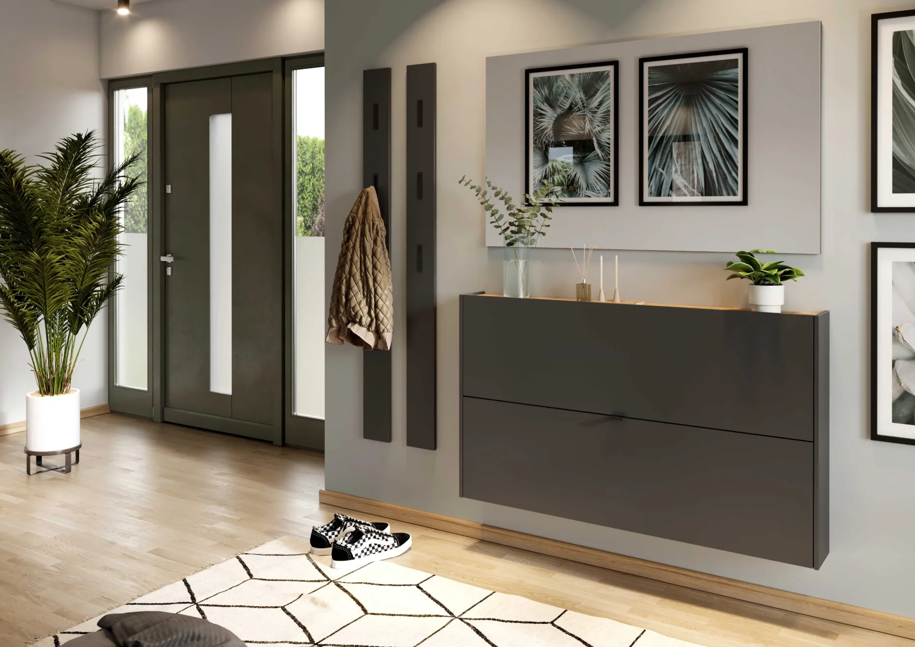 Schuhschrank Elton | 140 x 19 x 85 cm | Graphitgrau Design
