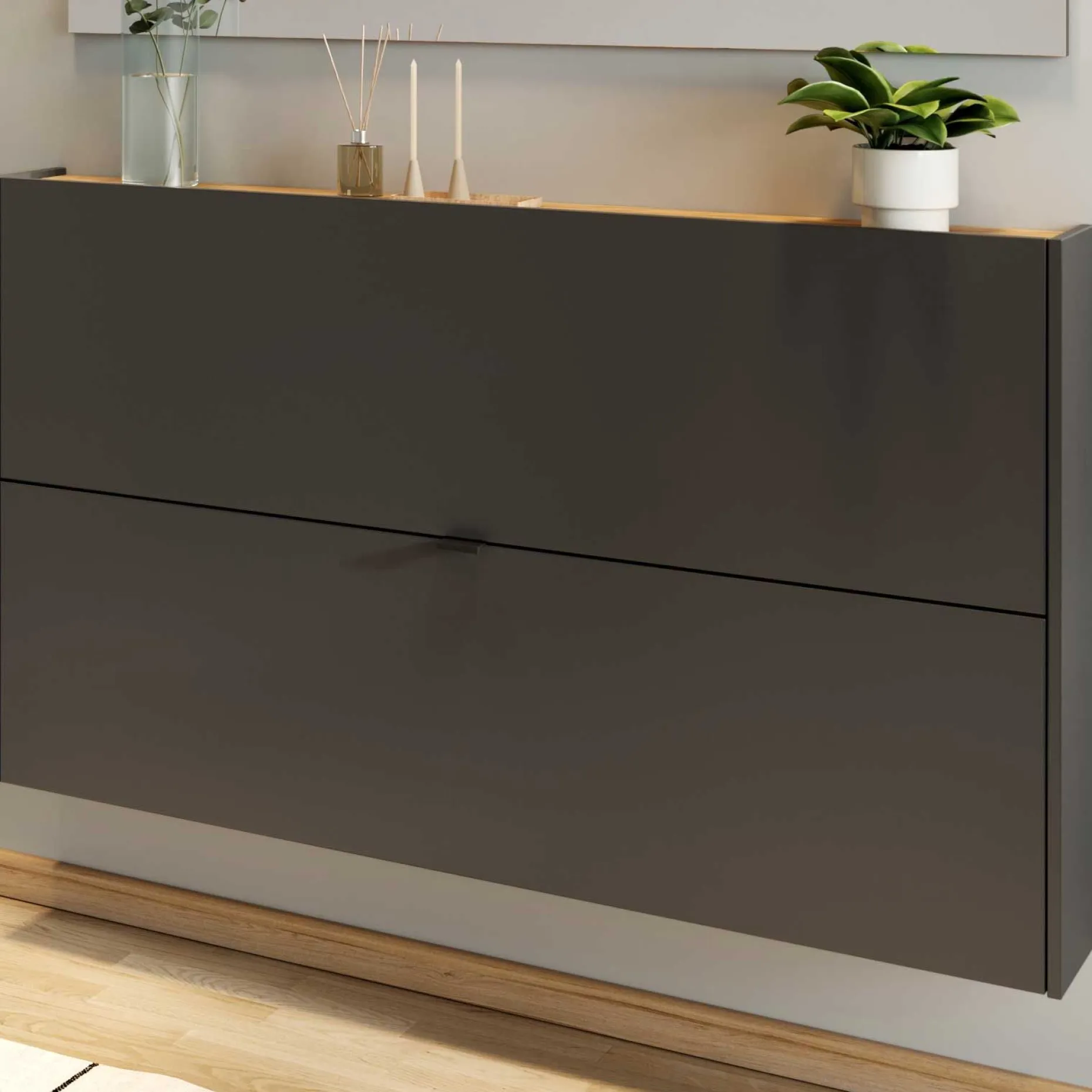 Schuhschrank Elton | 140 x 19 x 85 cm | Graphitgrau Design