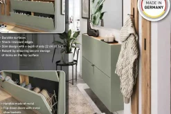 Schuhschrank Elton | 140 x 19 x 85 cm | Satingrünes Design
