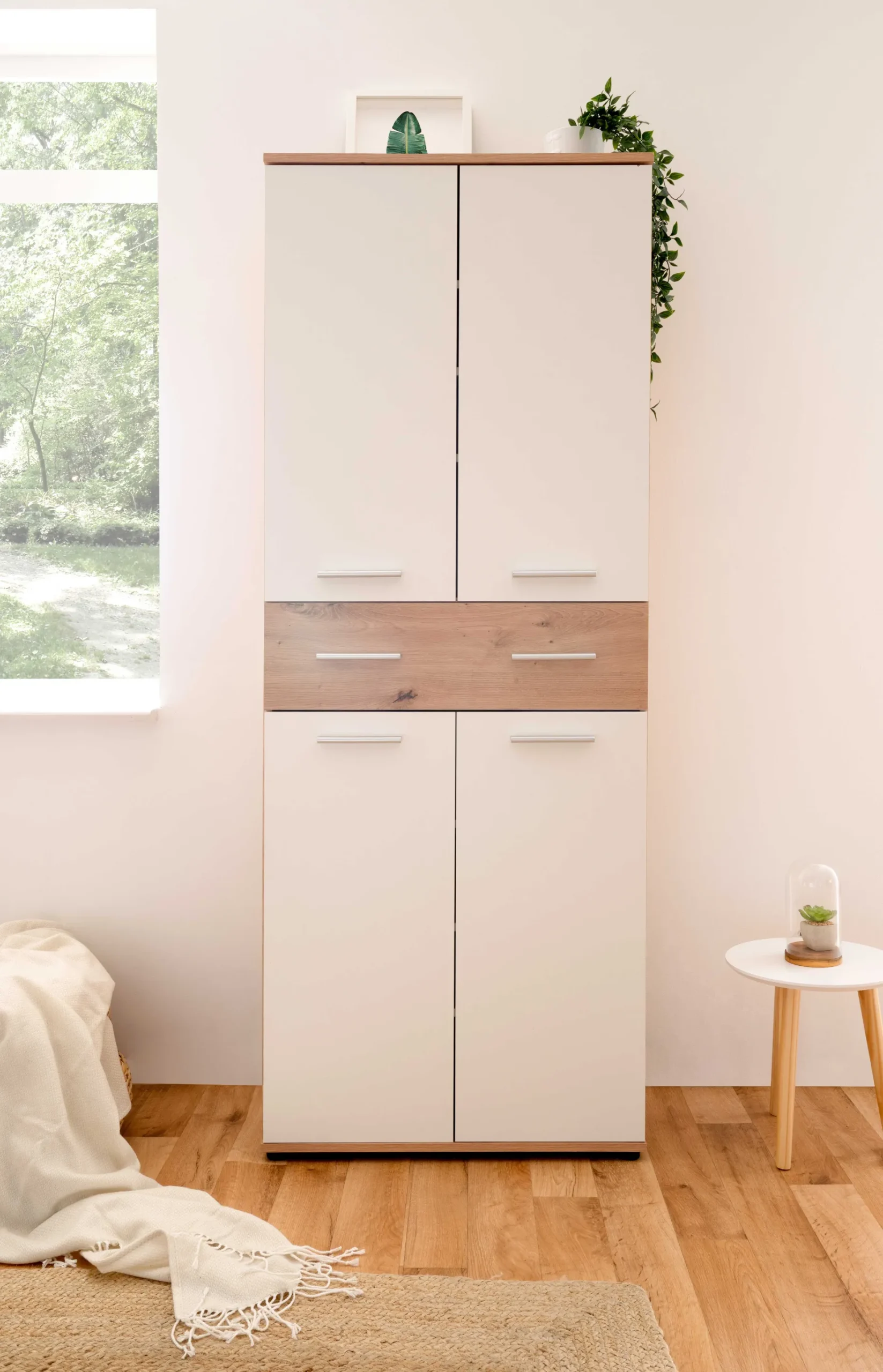 Schuhschrank Jakob 70cm 4 Türen und 1 Schublade - weiß/artisan oak