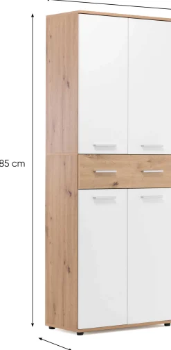 Schuhschrank Jakob 70cm 4 Türen und 1 Schublade - weiß/artisan oak
