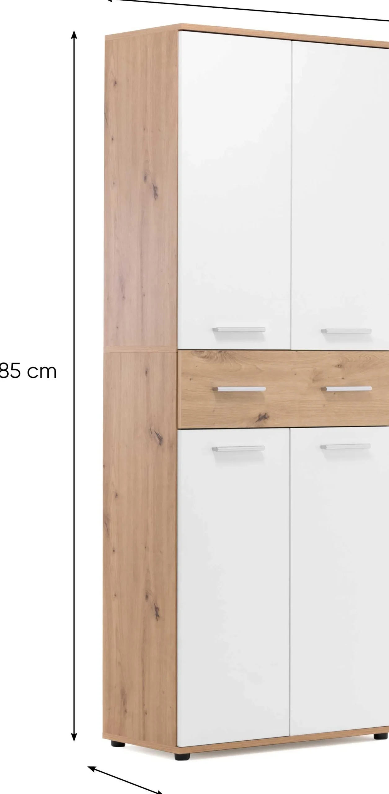 Schuhschrank Jakob 70cm 4 Türen und 1 Schublade - weiß/artisan oak