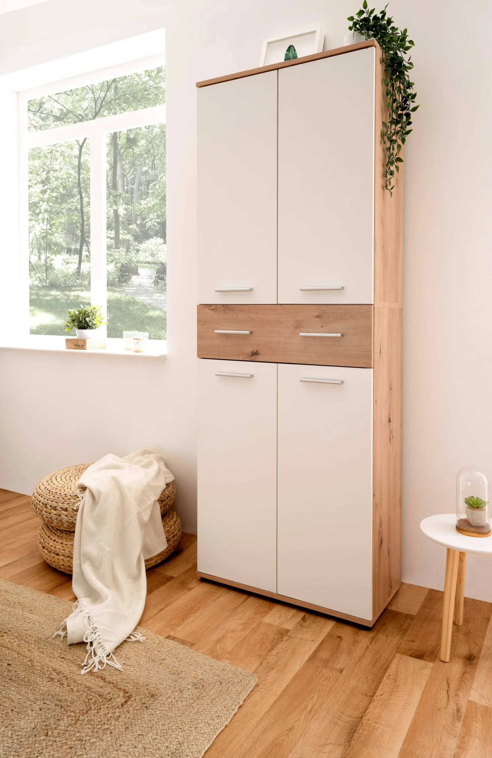 Schuhschrank Jakob 70cm 4 Türen und 1 Schublade - weiß/artisan oak