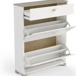 Schuhschrank Liva 2 Flügeltüren und 1 Schublade-Kronberg Eiche/Mattweiß