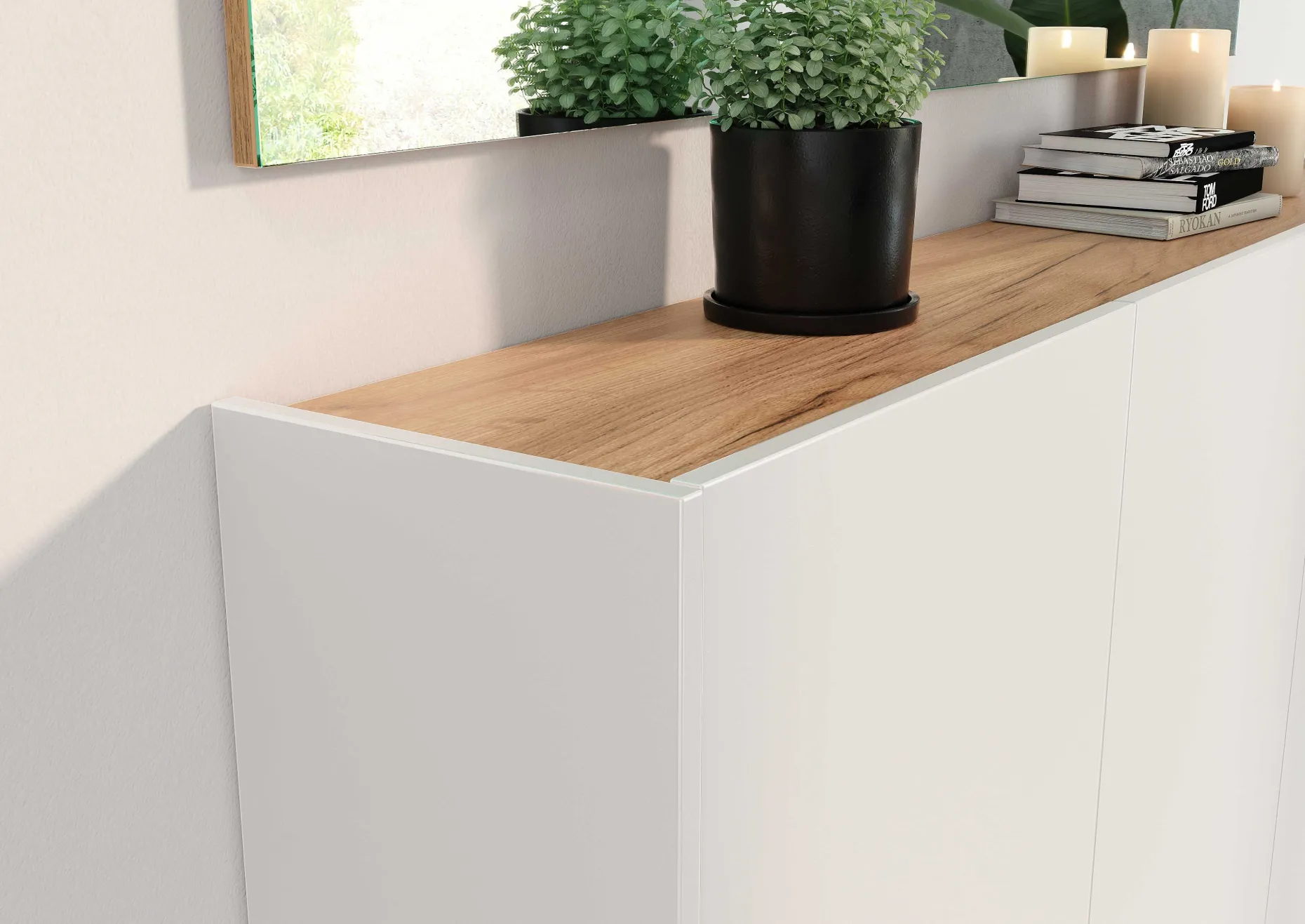 Schuhschrank Lydia - 138 x 25 x 87 cm - 3 Türen - Weiß/Eiche-Dekor