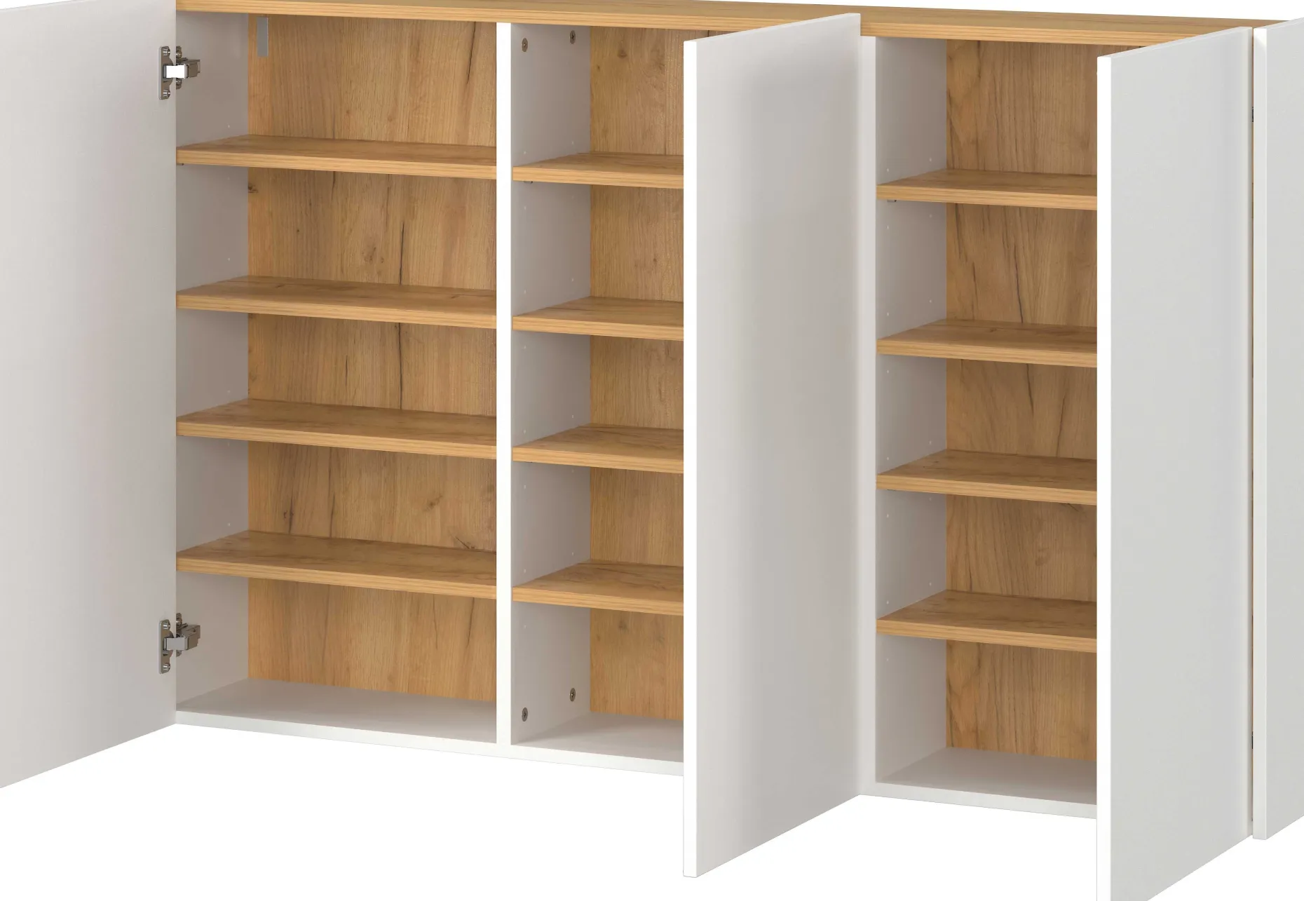 Schuhschrank Lydia - 138 x 25 x 87 cm - 3 Türen - Weiß/Eiche-Dekor