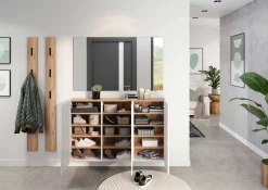 Schuhschrank Lydia - 138 x 25 x 87 cm - 3 Türen - Weiß/Eiche-Dekor