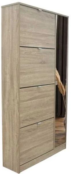 Schuhschrank Marcel - 85x24x159cm - mit Spiegel - Eiche Dekor