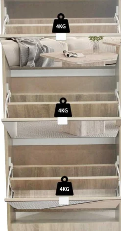 Schuhschrank Mex - 60x23x123cm - 3 Türen - mit Spiegel - Sonoma Eiche