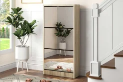 Schuhschrank Mex - 60x23x123cm - 3 Türen - mit Spiegel - Sonoma Eiche
