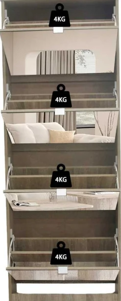 Schuhschrank Mex - 60x23x161cm - 4 Türen - mit Spiegel - Sonoma Eiche