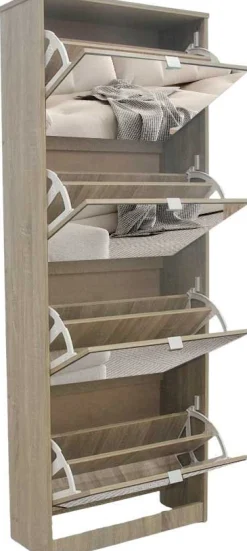 Schuhschrank Mex - 60x23x161cm - 4 Türen - mit Spiegel - Sonoma Eiche