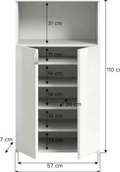 Schuhschrank Projekt X Xonox - Hochglanz Weiß - 60x110x37 cm