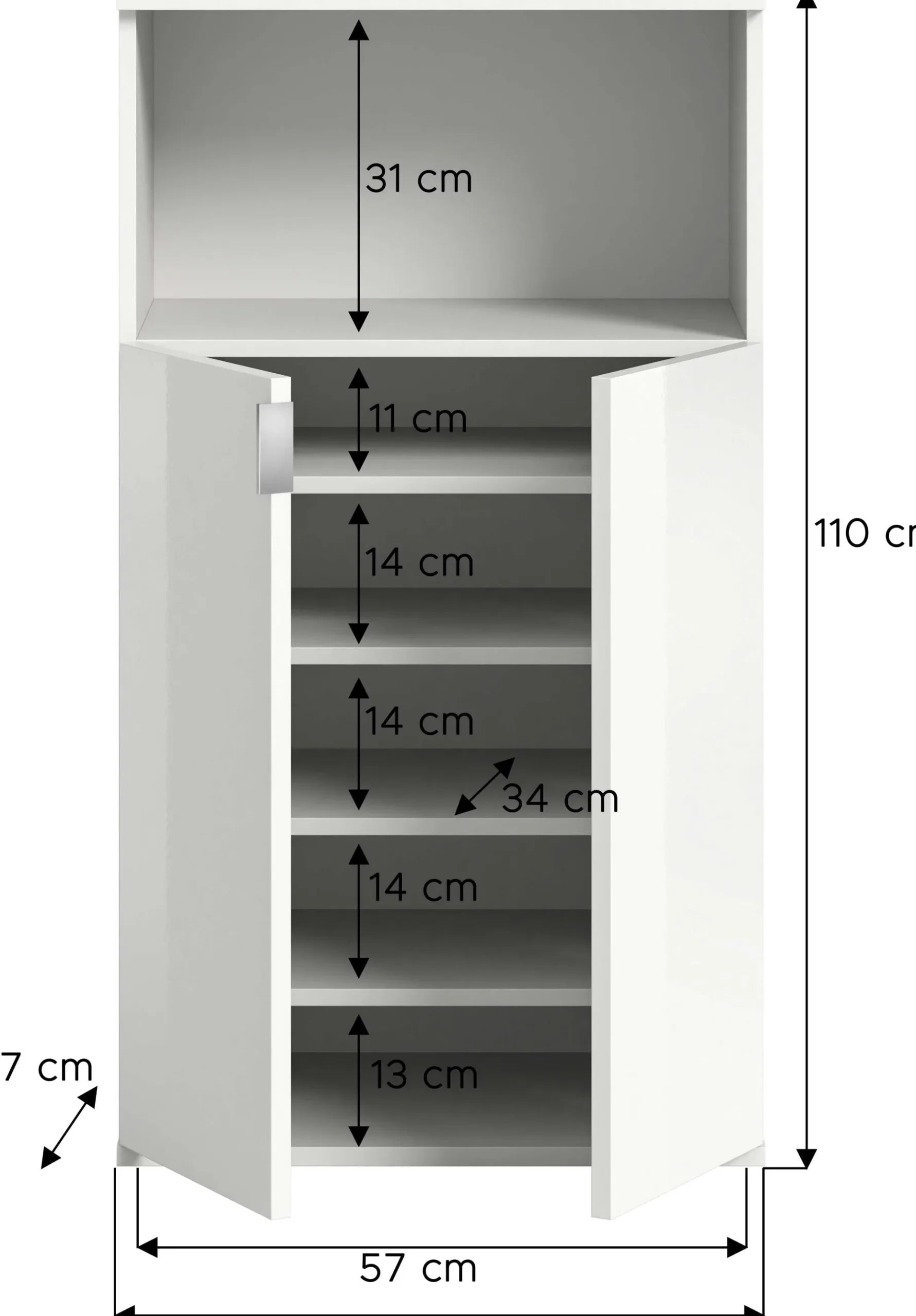 Schuhschrank Projekt X Xonox - Hochglanz Weiß - 60x110x37 cm