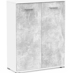 Schuhschrank Ravito - 80x35x102cm - 2 Türen - Betonoptik/Weiß