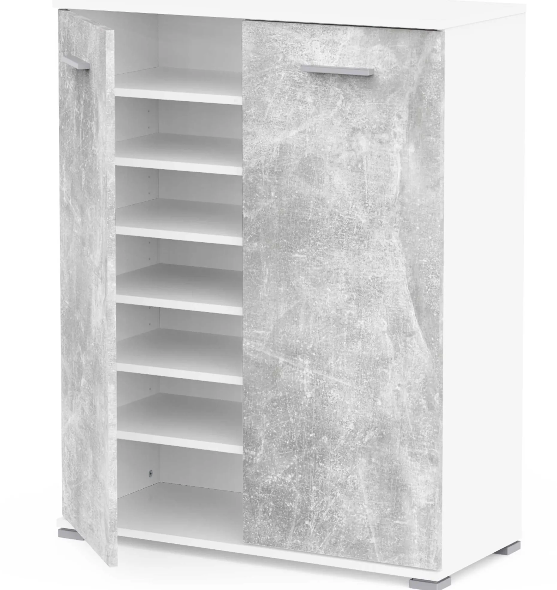 Schuhschrank Ravito - 80x35x102cm - 2 Türen - Betonoptik/Weiß