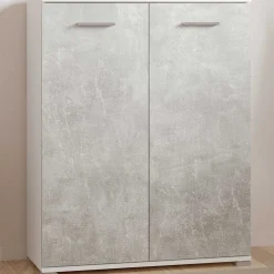 Schuhschrank Ravito - 80x35x102cm - 2 Türen - Betonoptik/Weiß