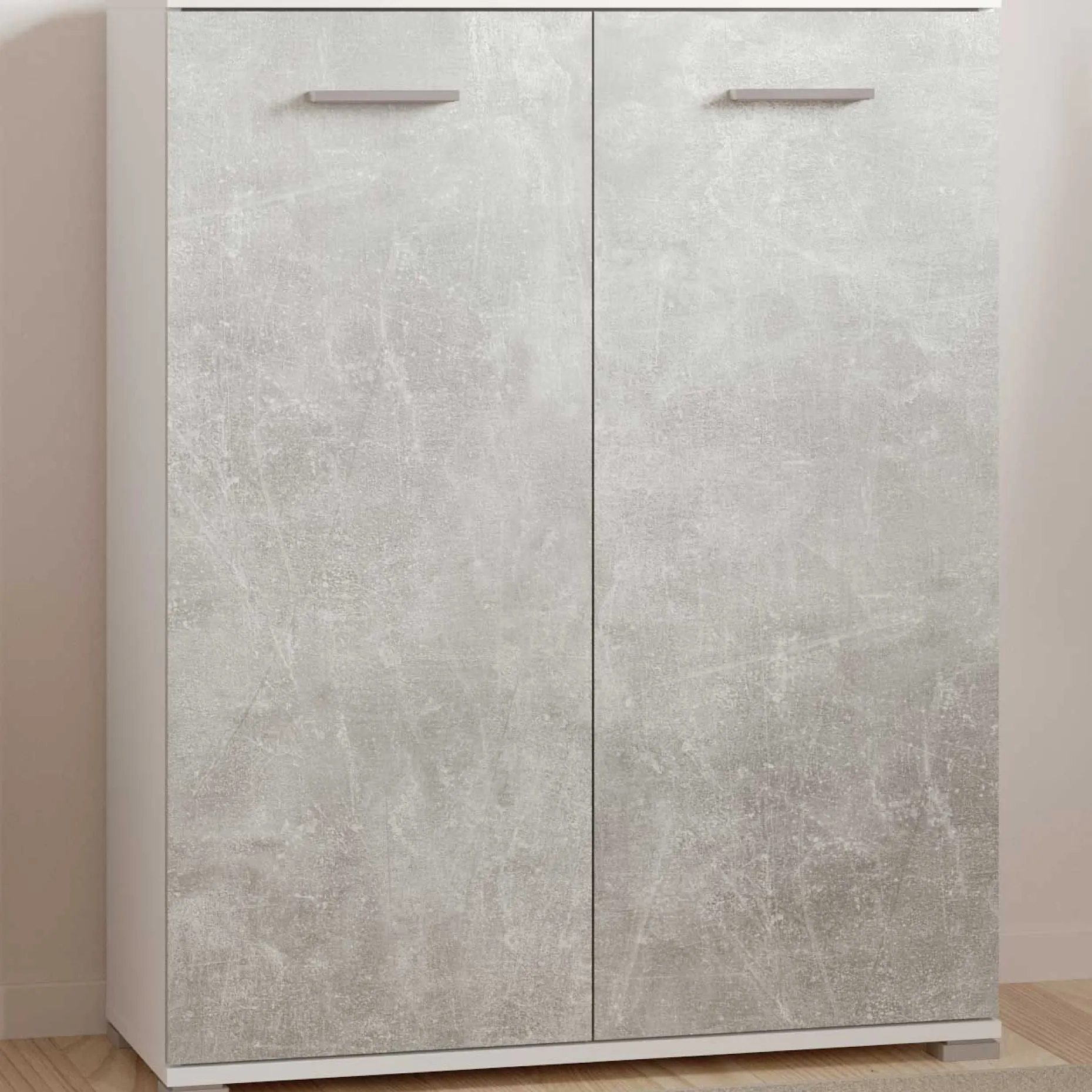 Schuhschrank Ravito - 80x35x102cm - 2 Türen - Betonoptik/Weiß