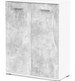 Schuhschrank Ravito - 80x35x102cm - 2 Türen - Betonoptik/Weiß