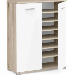Schuhschrank Ravito - 80x35x102cm - 2 Türen - weiß/Eiche Dekor