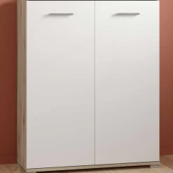 Schuhschrank Ravito - 80x35x102cm - 2 Türen - weiß/Eiche Dekor