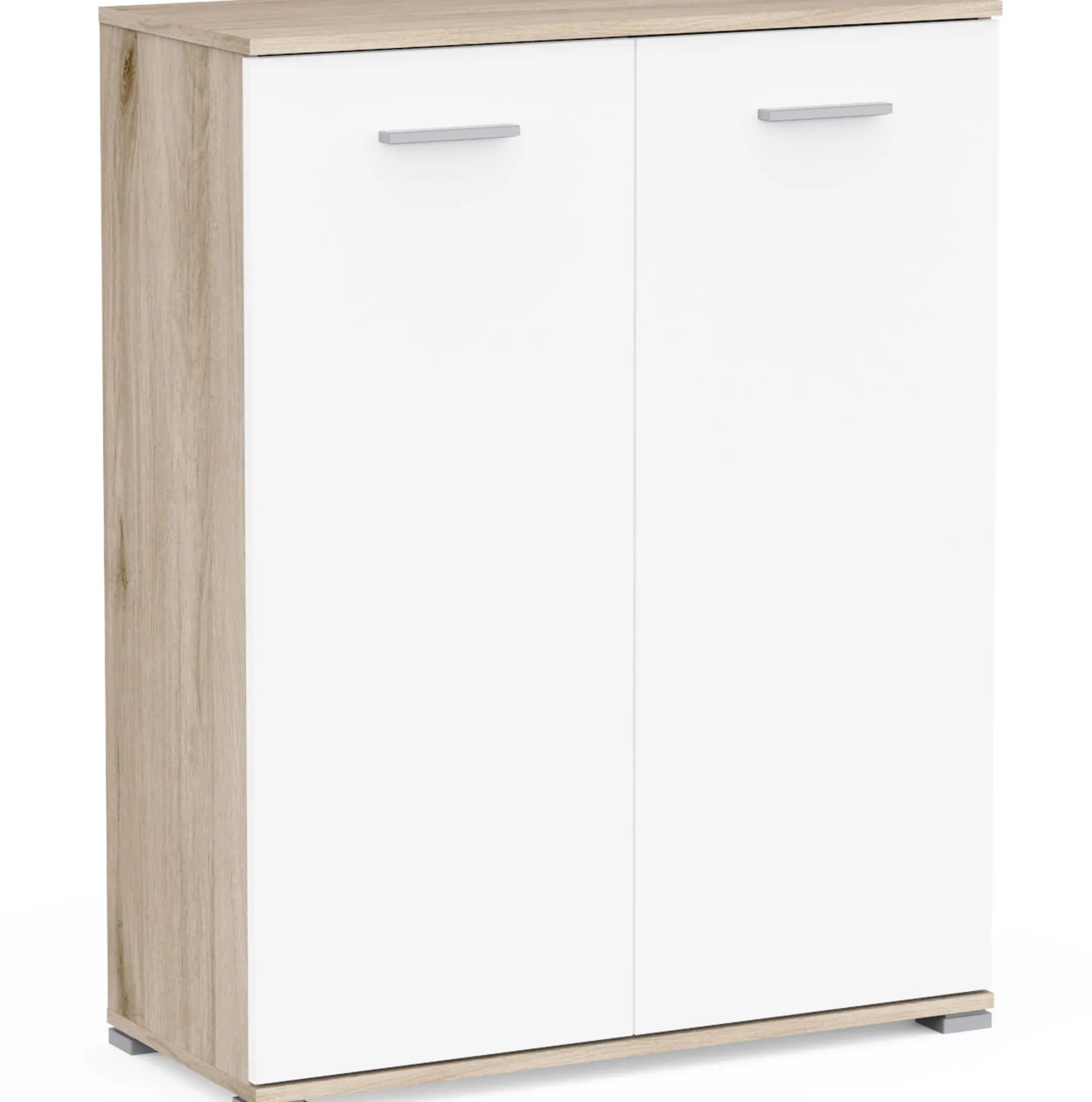 Schuhschrank Ravito - 80x35x102cm - 2 Türen - weiß/Eiche Dekor