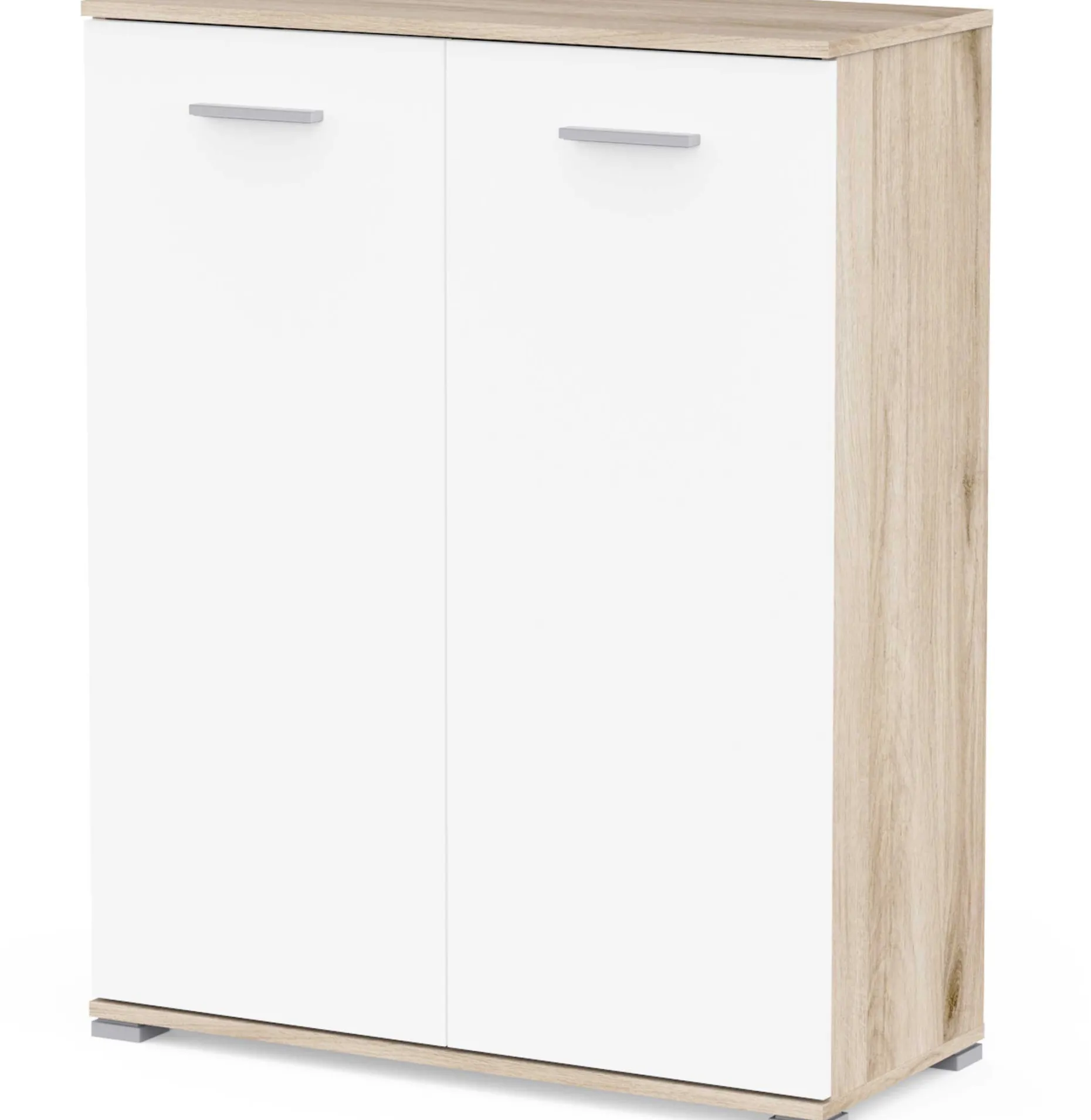 Schuhschrank Ravito - 80x35x102cm - 2 Türen - weiß/Eiche Dekor