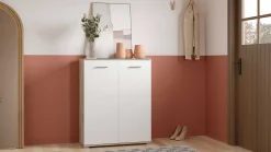 Schuhschrank Ravito - 80x35x102cm - 2 Türen - weiß/Eiche Dekor