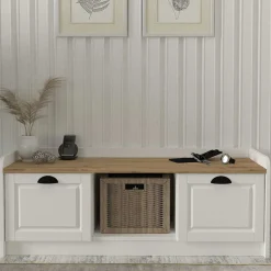 Schuhschrank Rayne - 120x40x45cm - 2 Türen - weiß/Eiche Dekor