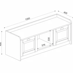 Schuhschrank Rayne - 120x40x45cm - 2 Türen - weiß/Eiche Dekor