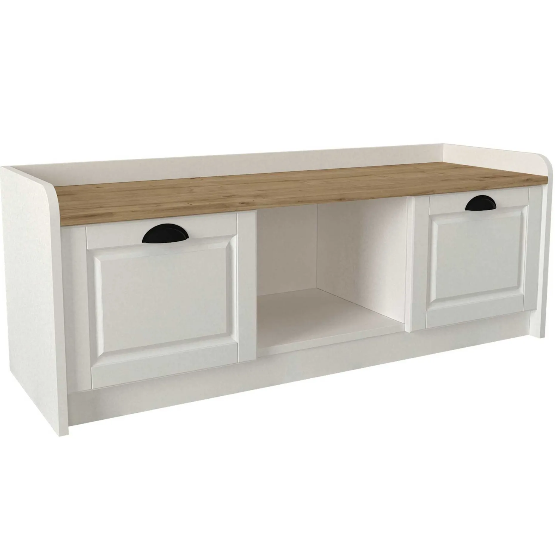 Schuhschrank Rayne - 120x40x45cm - 2 Türen - weiß/Eiche Dekor