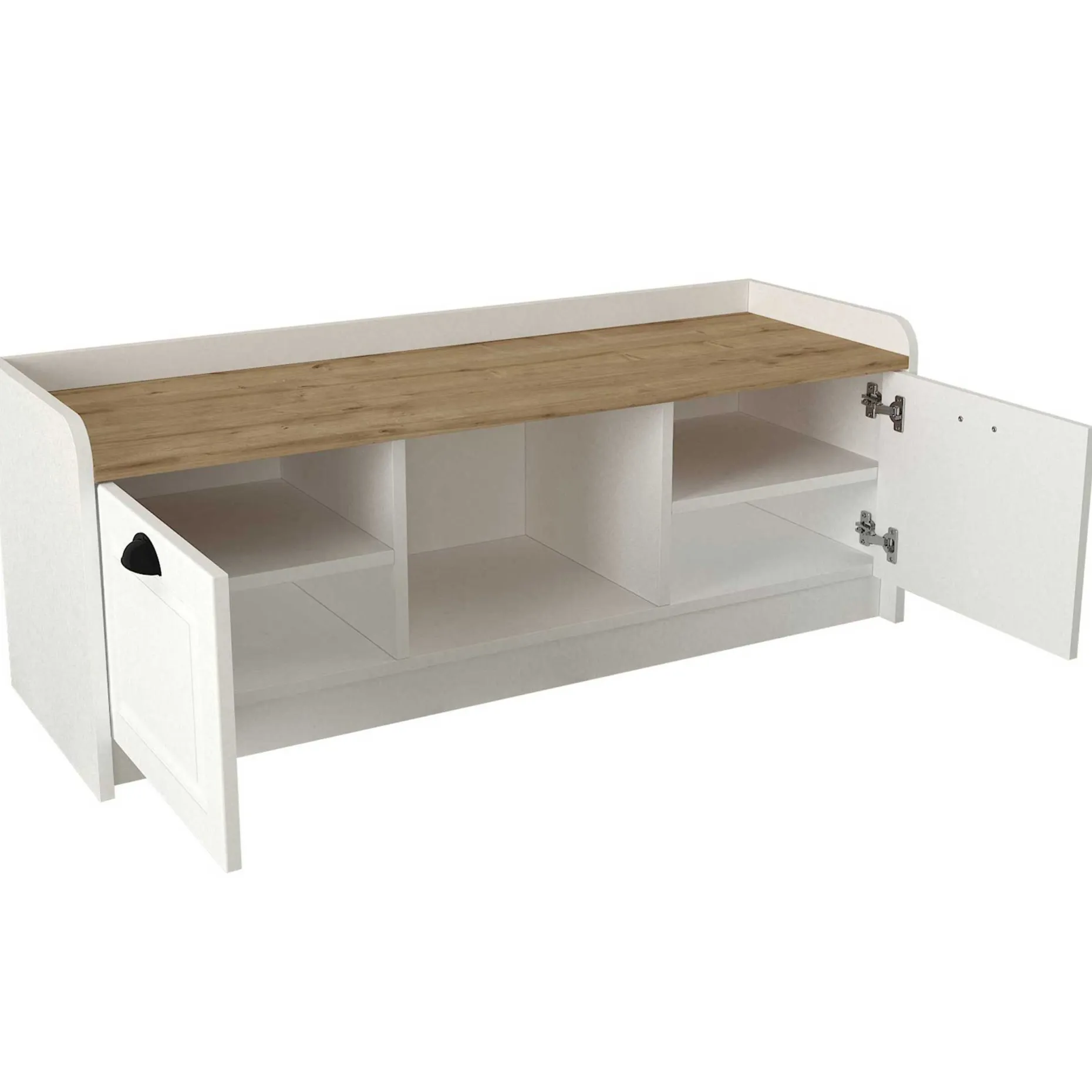 Schuhschrank Rayne - 120x40x45cm - 2 Türen - weiß/Eiche Dekor