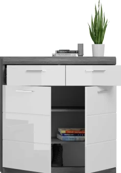 Schuhschrank Scout Xonox - Rauchsilber/Weiß Hochglanz - 90x96x37 cm
