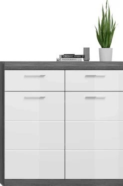 Schuhschrank Scout Xonox - Rauchsilber/Weiß Hochglanz - 90x96x37 cm