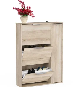 Schuhschrank Spectre - 91x26x123cm - 4 Türen - Eiche Dekor